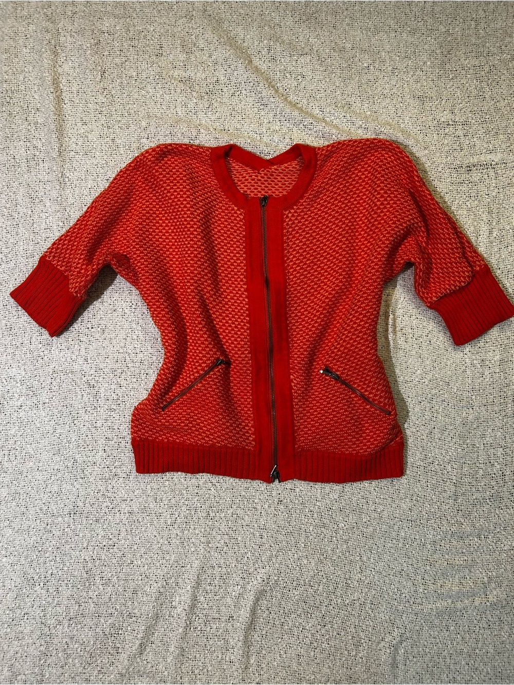 CAbi Style #195 Cocoon Knit Zip Front Cardigan in "Grenadine" orange Size M